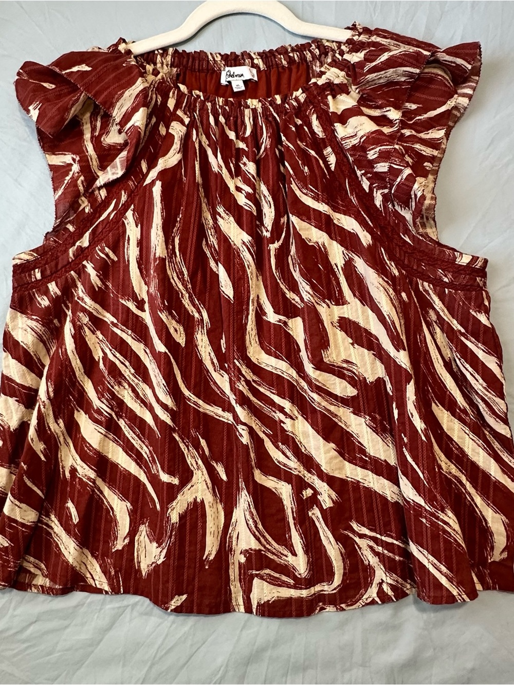 Sam Edelman Abstract Print Ruffle Top | Size XL | Rust/Cream